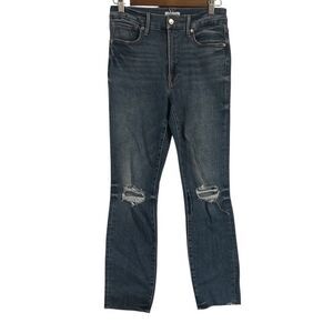 Good American Good Legs Ripped Knee Raw Hem High Rise Denim‎ Jeans